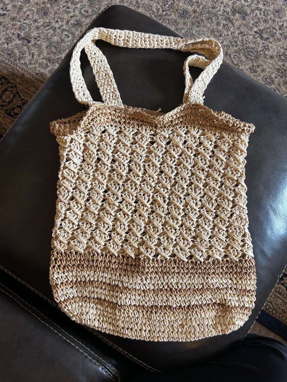 Zara Two-Tone Beige and Brown Crochet Shoulder Bag